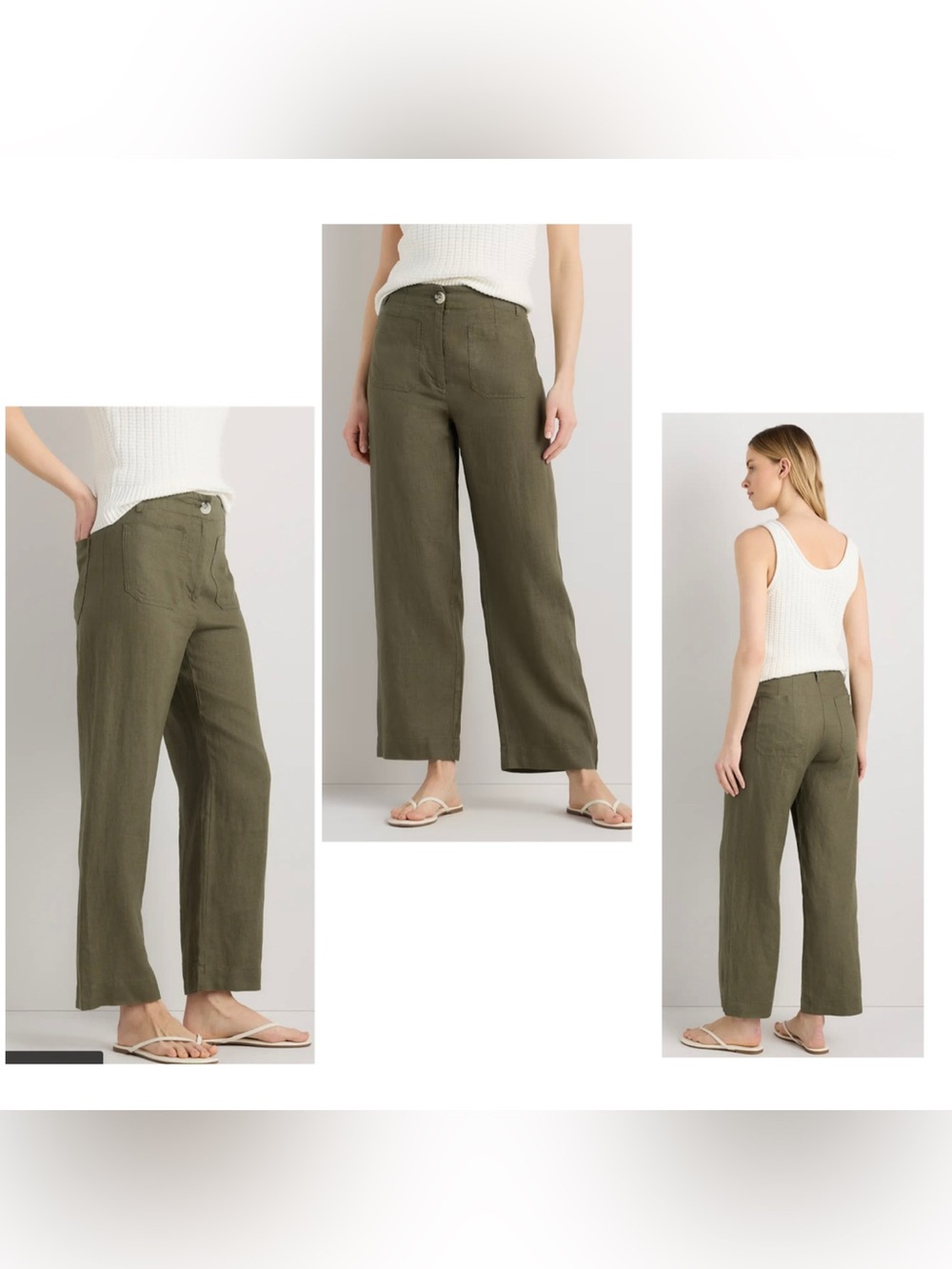 100% European Linen Patch Pocket Wide Leg Pants